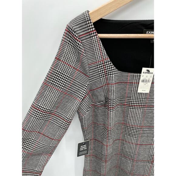 EXPRESS NWT Plaid Square Neck Sheath Academia Dress / S - Picture 8 of 9